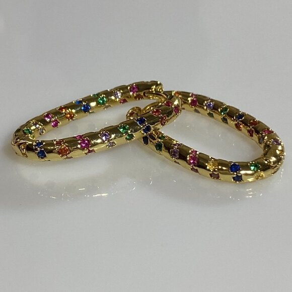 Gold Plated Ellipse Rainbow Hoop Earrings - Picture 8 of 11